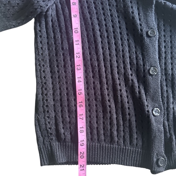 By Design Black Crochet Open-Knit Button-Up Short Sleeve Top Cardigan Spring  L - Picture 6 of 6